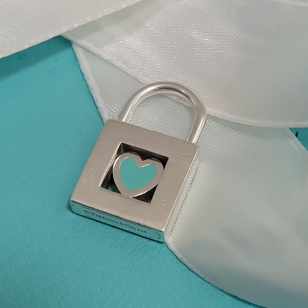 Rare Tiffany & Co. Blue Enamel Heart Lock Pendant /charm